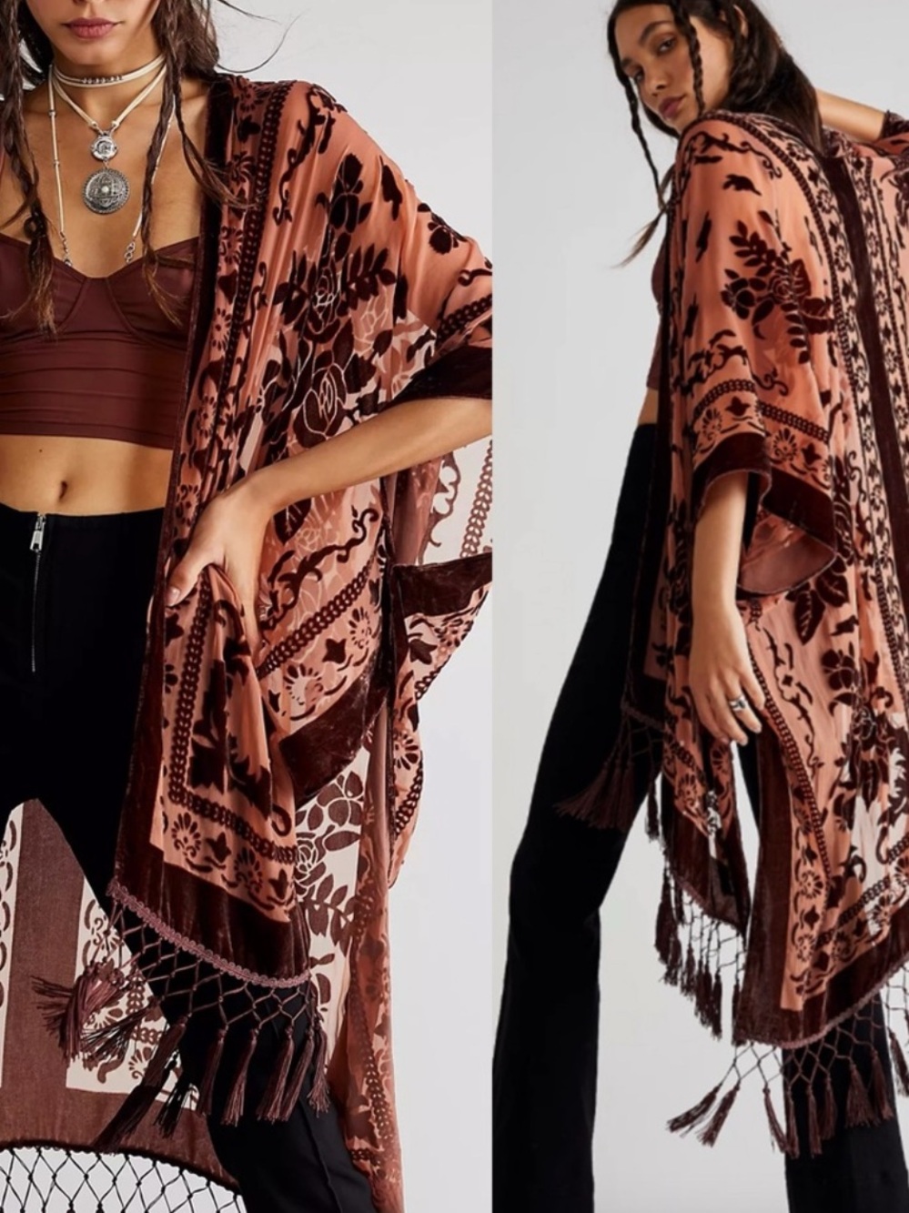 Free People Nightbird Burnout Kimono Hippie Festival Duster One Size Open